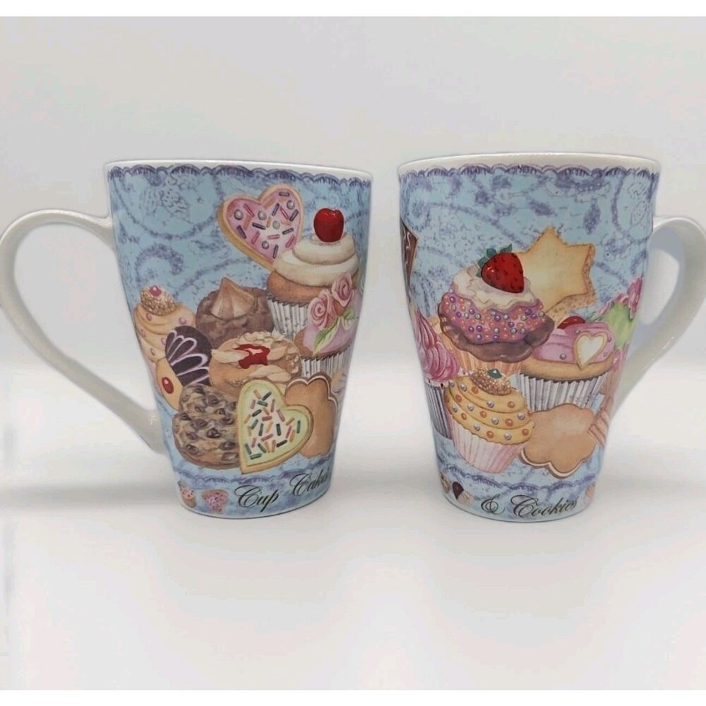 Cardew Designs Bone China Coffee Mugs Cups Cupcakes & Cookies TGUY 12 Oz SetOf2